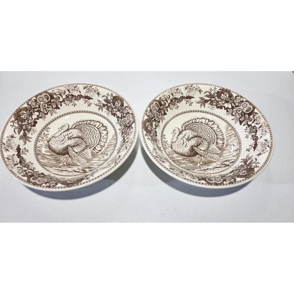 Set Of 2 Spode Celebration Turkey Soup Bowls Thanksgiving 8